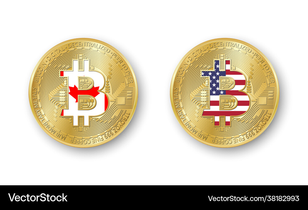 Vier goldene Bitcoin-Münzen mit Flaggen Vier goldene Bitcoin-Münzen mit Flaggen vektorbild