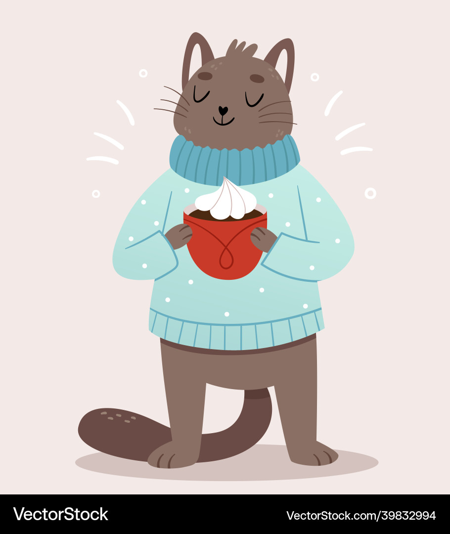 A cute gray cat in cozy blue warm sweater A cute gray cat in cozy blue warm sweater vector image