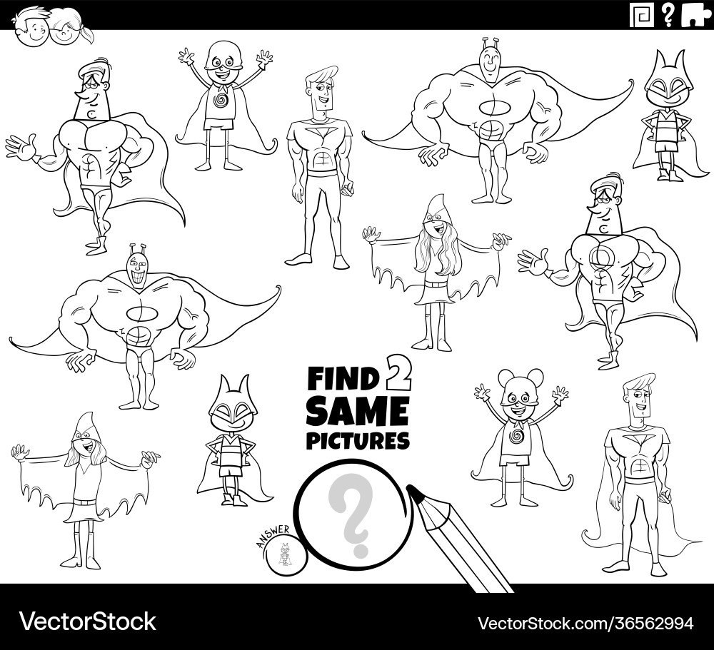 Find two same super heroes characters game Find two same super heroes characters game vector image