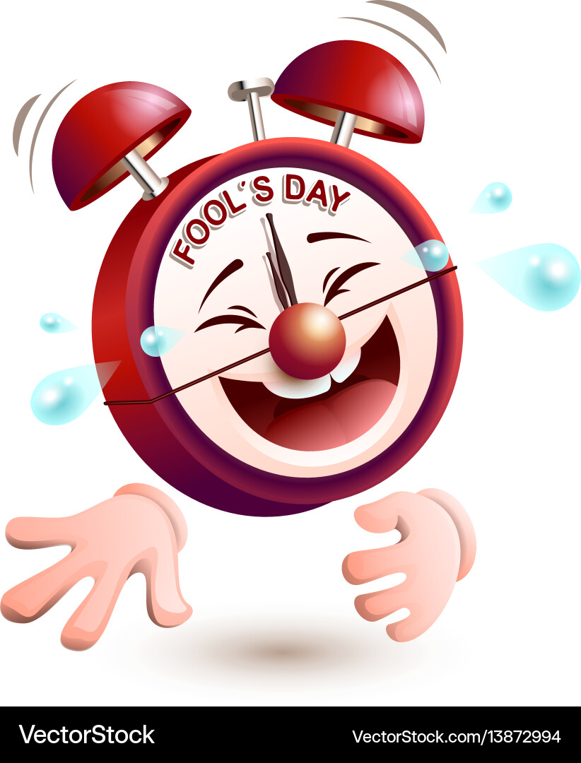 Fools day time clock is laughing to tears Vector Image