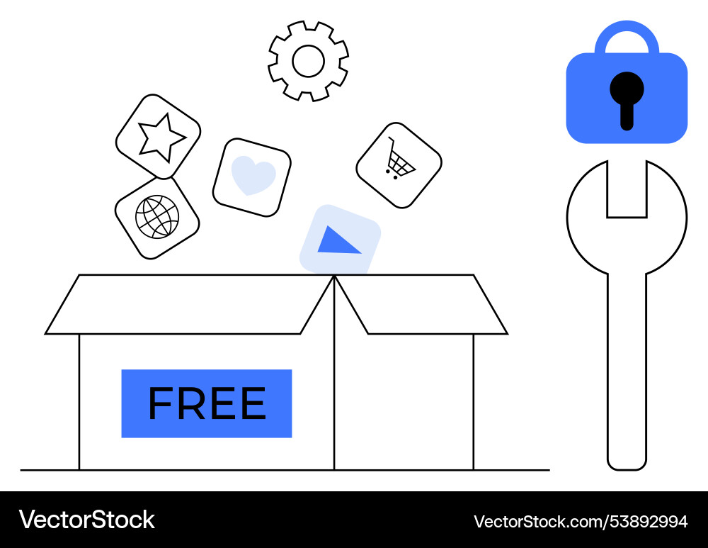 Open box with free icons and security symbol Open box with free icons and security symbol vector image
