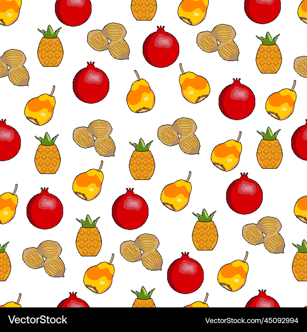 Pixel pattern of nuts and fruits icons for proper Vector Image