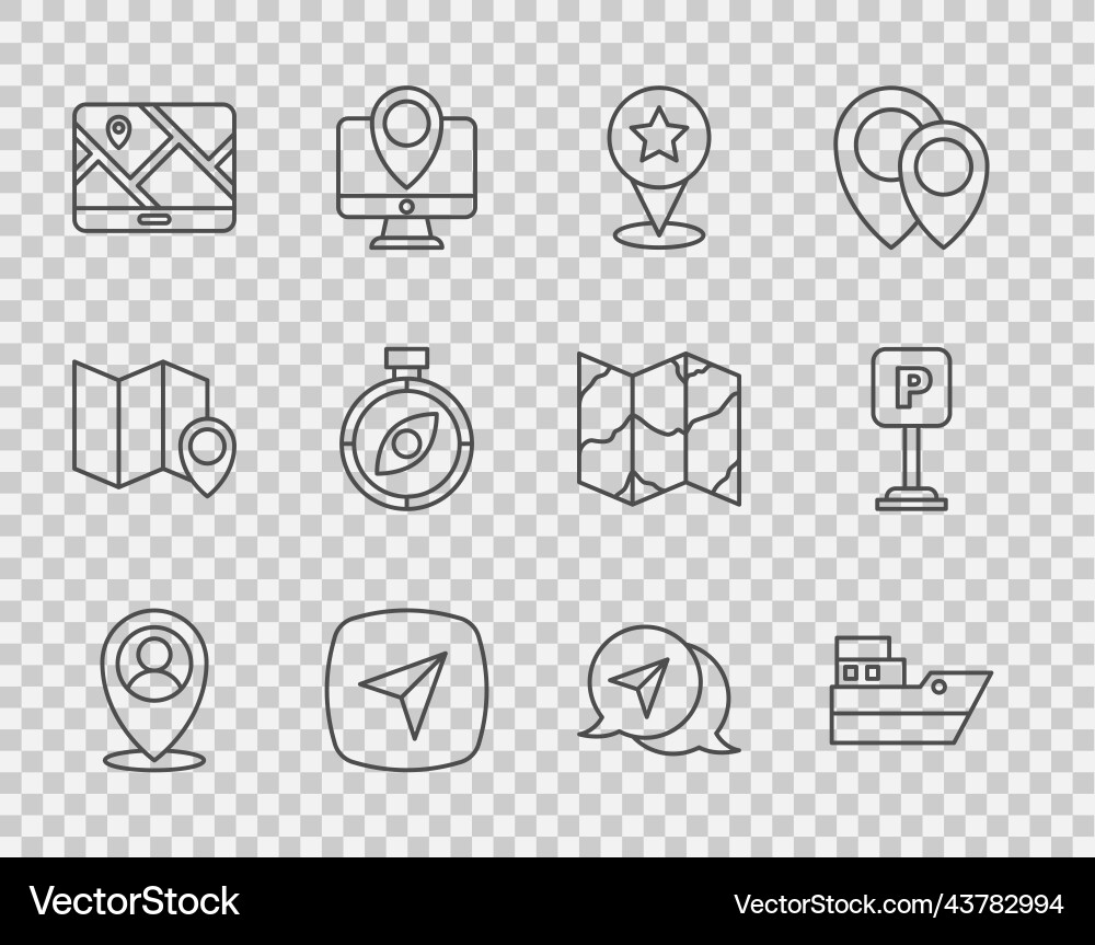 Set line location with person ship path map Set line location with person ship path map vector image