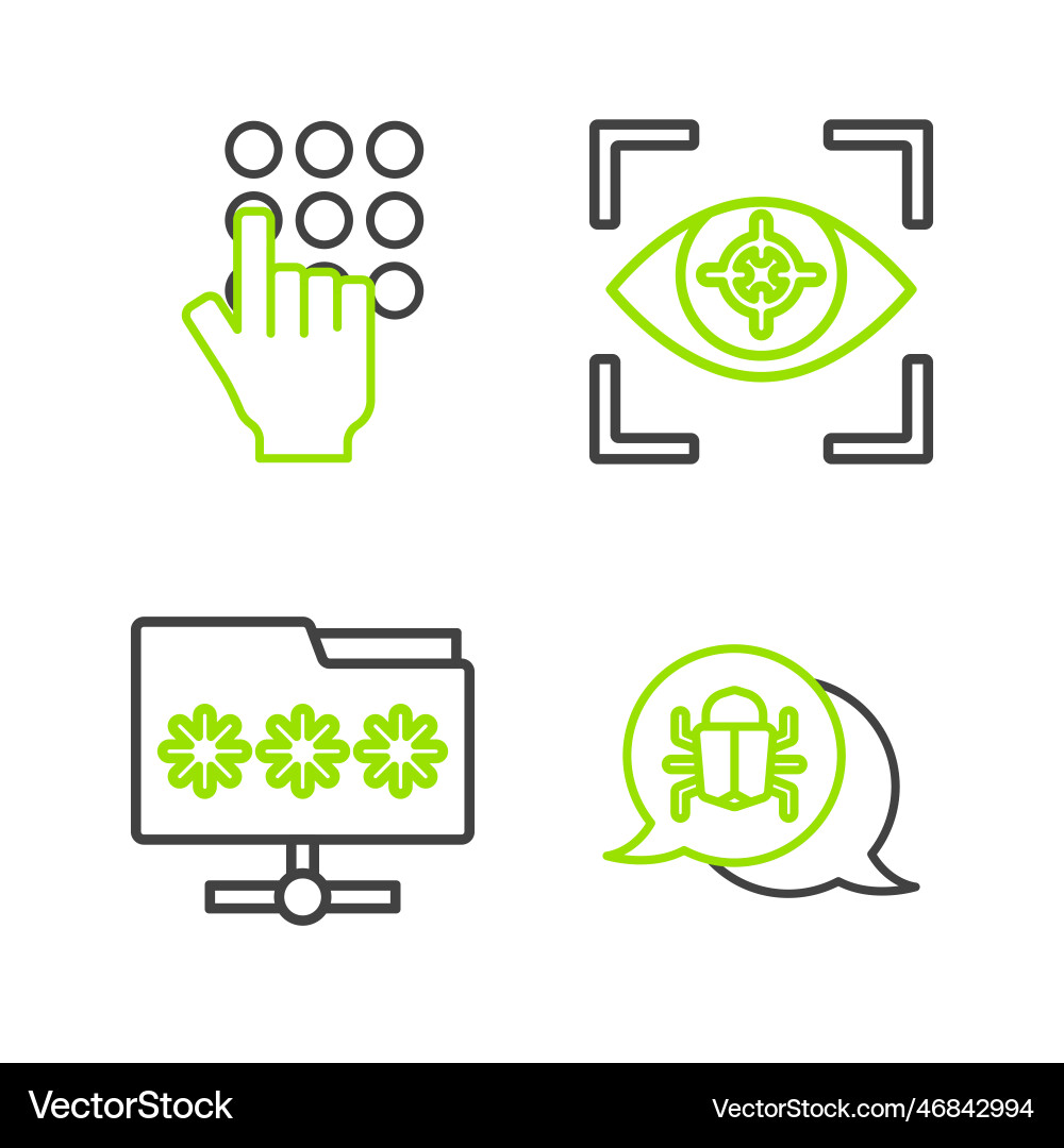 Set line system bug folder with password eye Set line system bug folder with password eye vector image