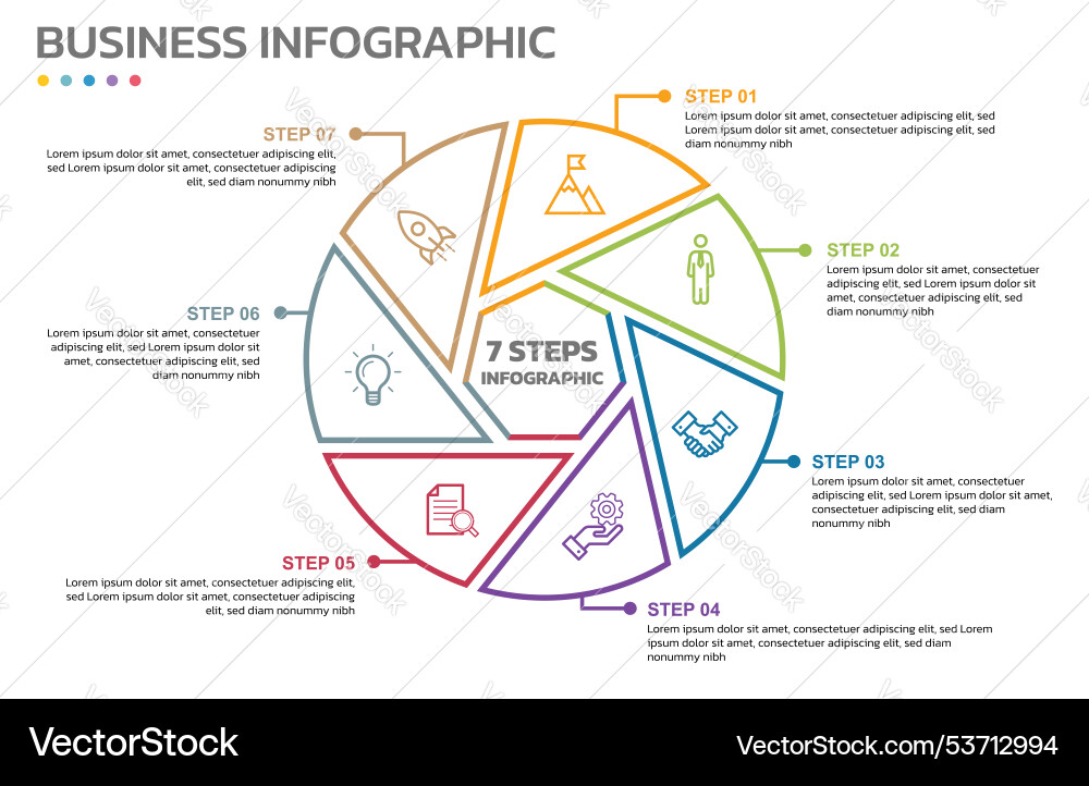 Visual data presentation cycle diagram with 7 Visual data presentation cycle diagram with 7 vector image