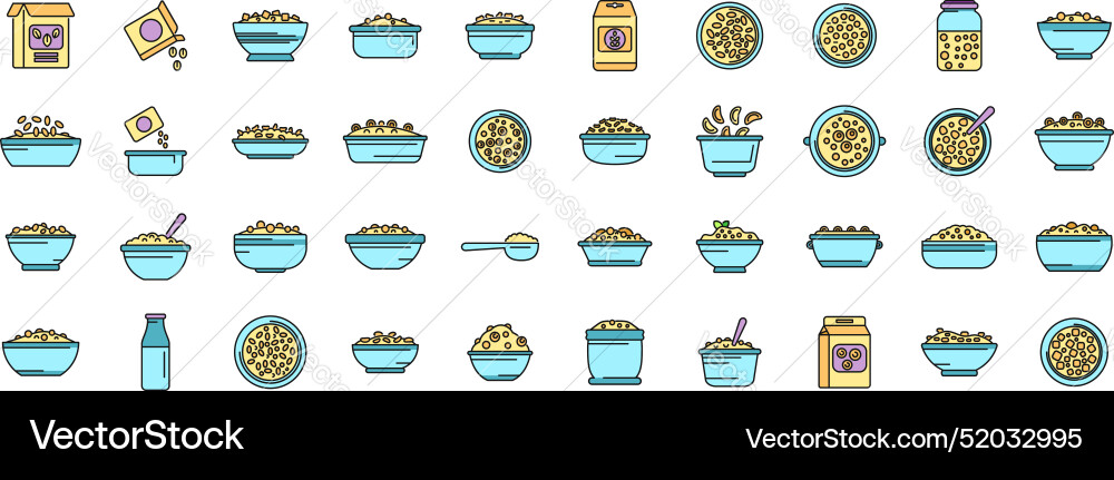 Breakfast cereal icons set color line Vector Image