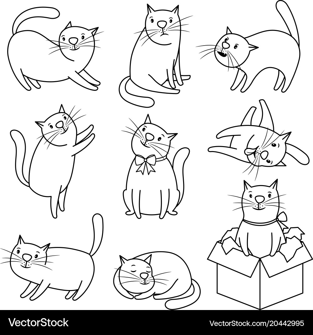 Cute Doodle Cats Character Set Royalty Free Vector Image