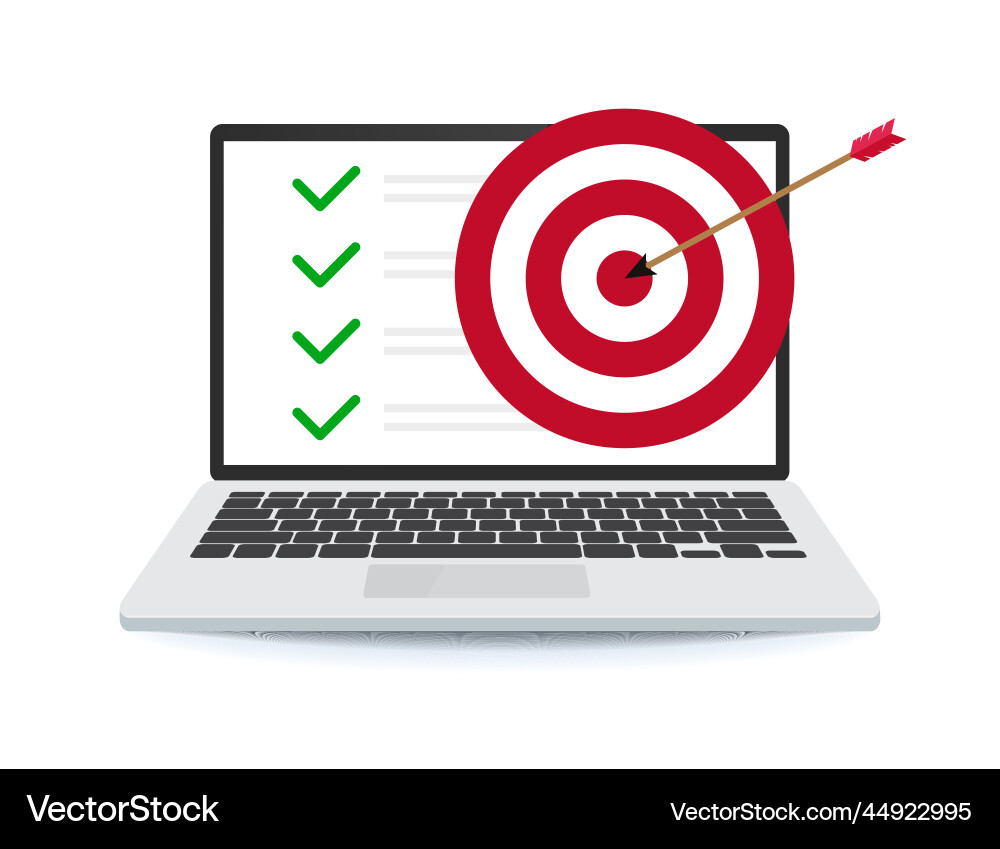Laptop monitor screen and dart arrow target Laptop monitor screen and dart arrow target vector image