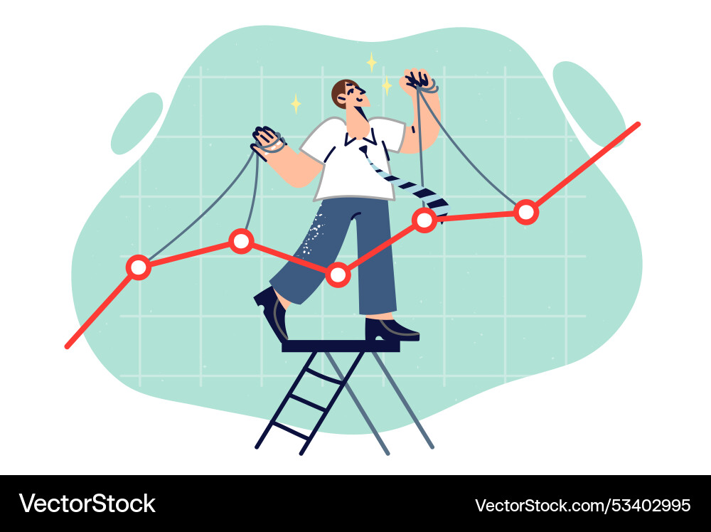 Man trader manipulates stock market and pushes Vector Image