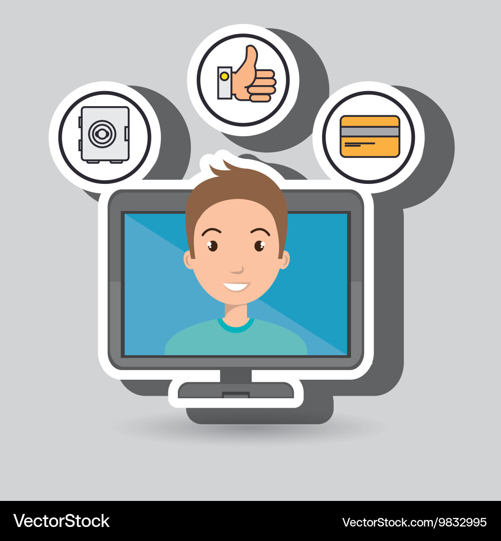 Man with hand card and screen isolated icon design vector image