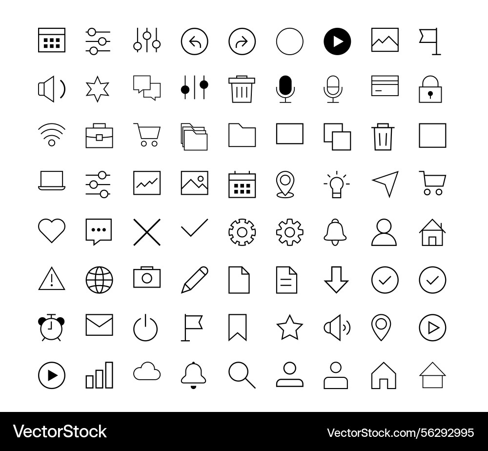 Minimal ui icon pack for web and mobile interface Minimal ui icon pack for web and mobile interface vector image