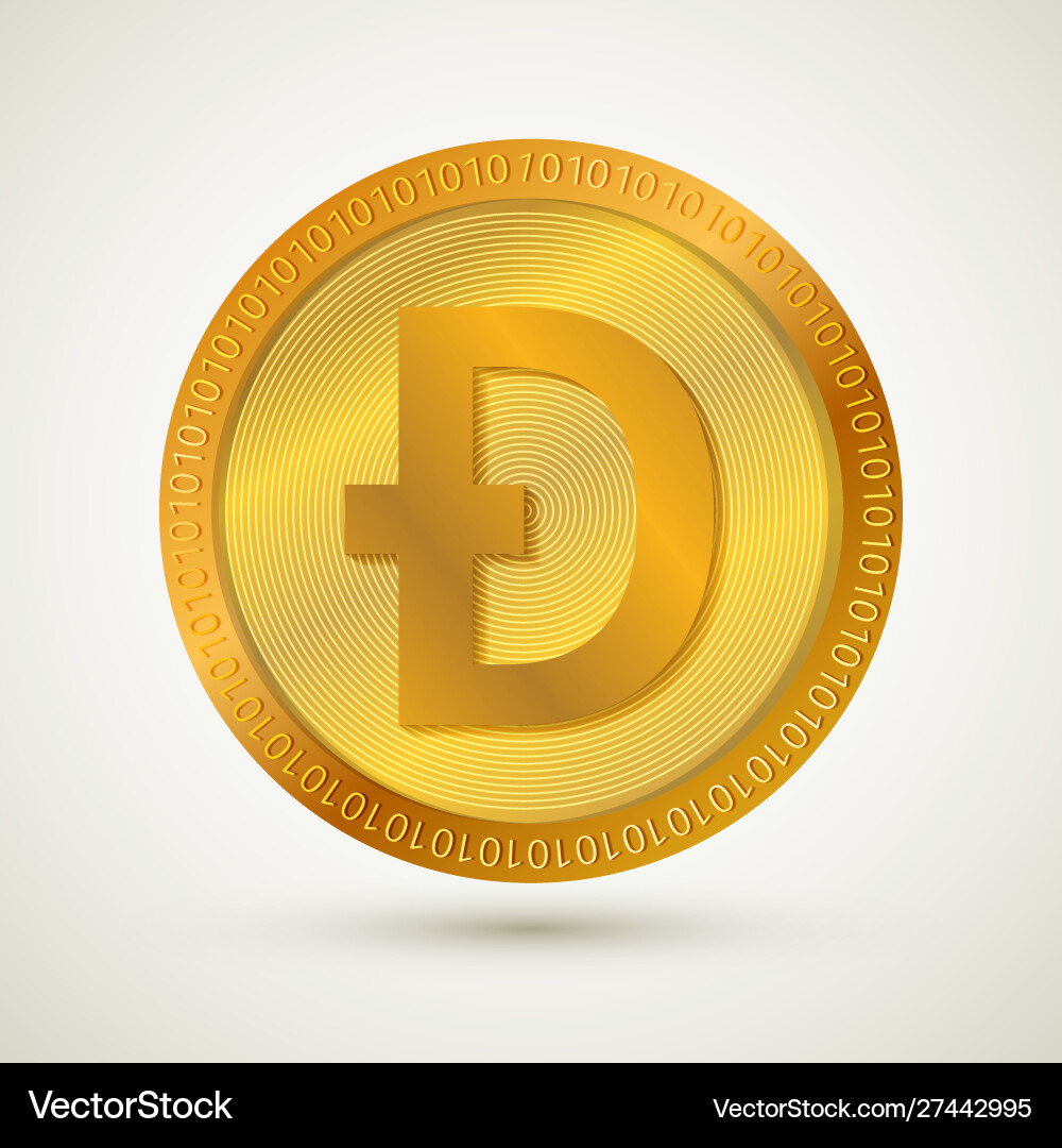 Realistische Gold-Dogecoin-Ikone isoliert auf weiß Realistische Gold-Dogecoin-Ikone isoliert auf weiß vektorbild