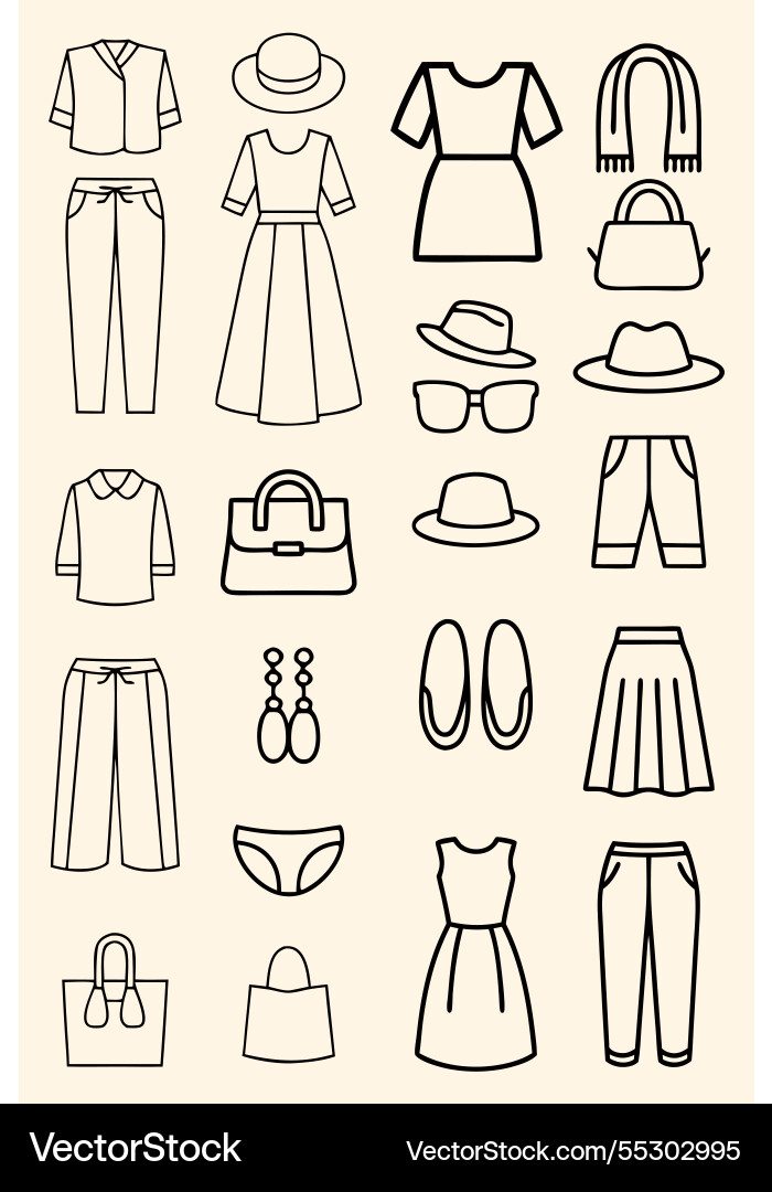 Sammlung von einfachen Linie Kunst Frauen Mode Icons Sammlung von einfachen Linie Kunst Frauen Mode Icons vektorbild