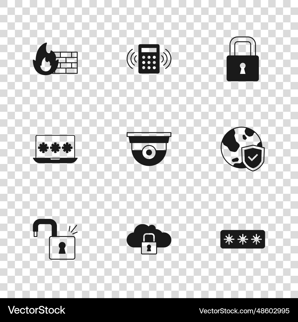 Set cloud computing lock shield with world globe Set cloud computing lock shield with world globe vector image