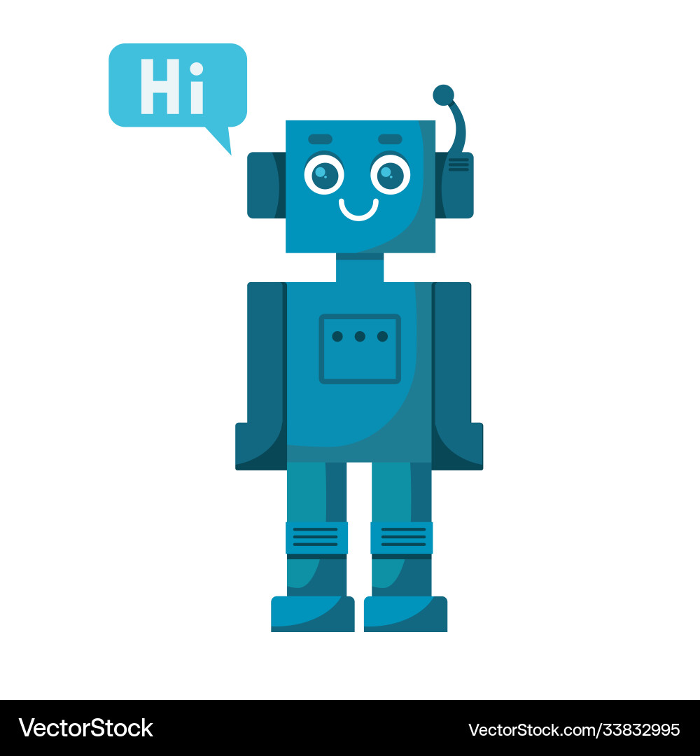 Smiling chat bot character robot helping solve vector image