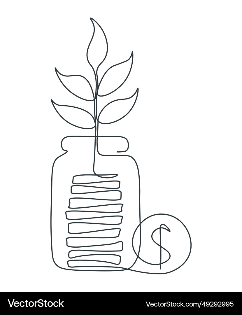 Stack coins in jar single continuous line Stack coins in jar single continuous line Vector Image