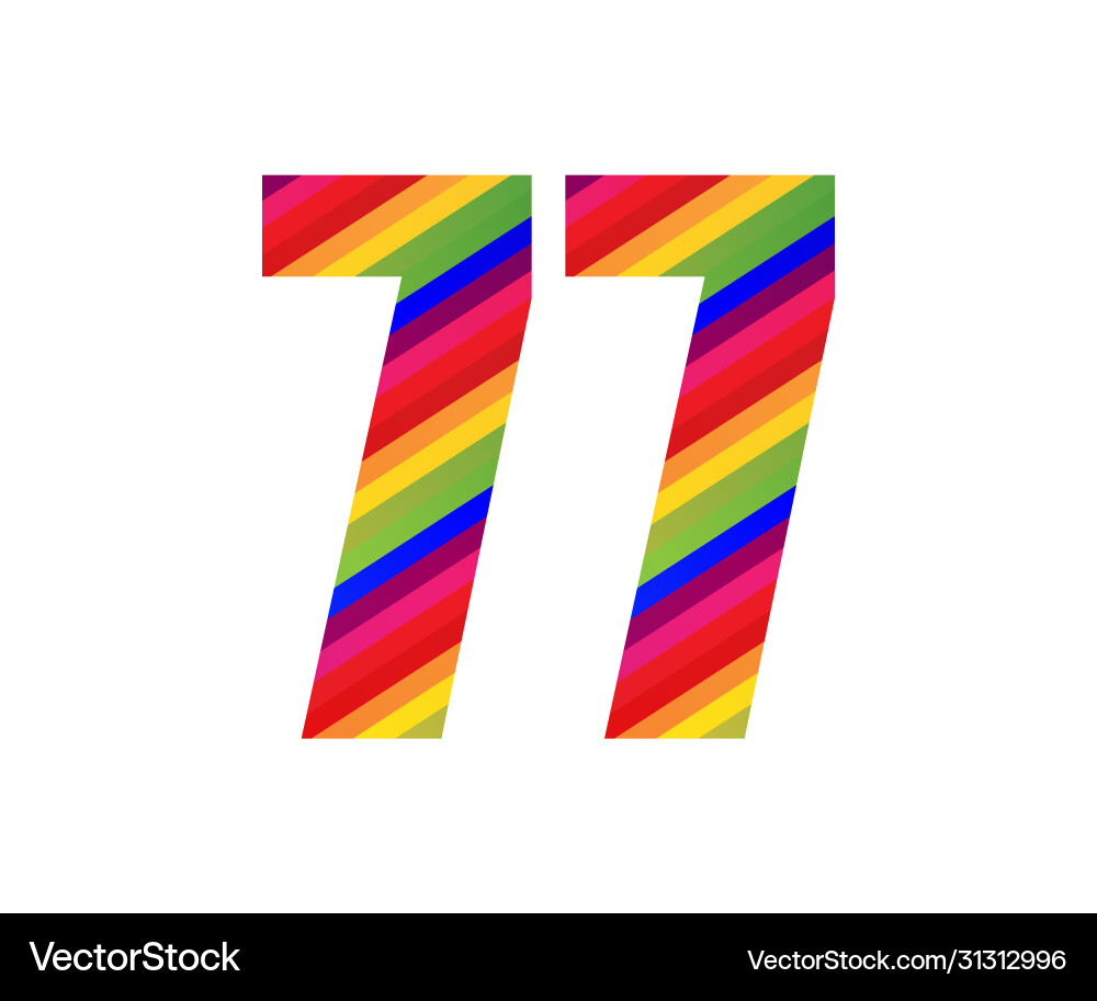 77 number rainbow style numeral digit colorful 77 number rainbow style numeral digit colorful vector image