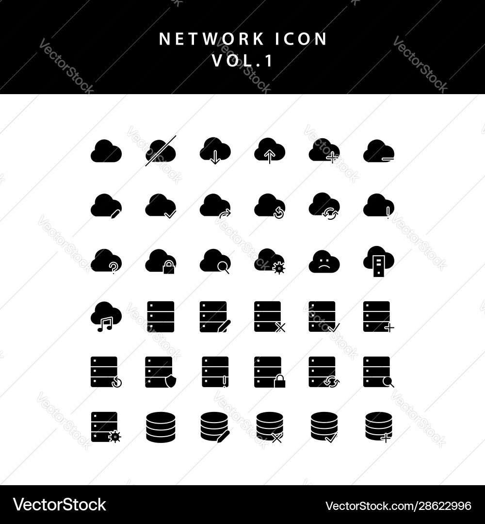 Cloud computing network glyph style icon set vol1 vector image