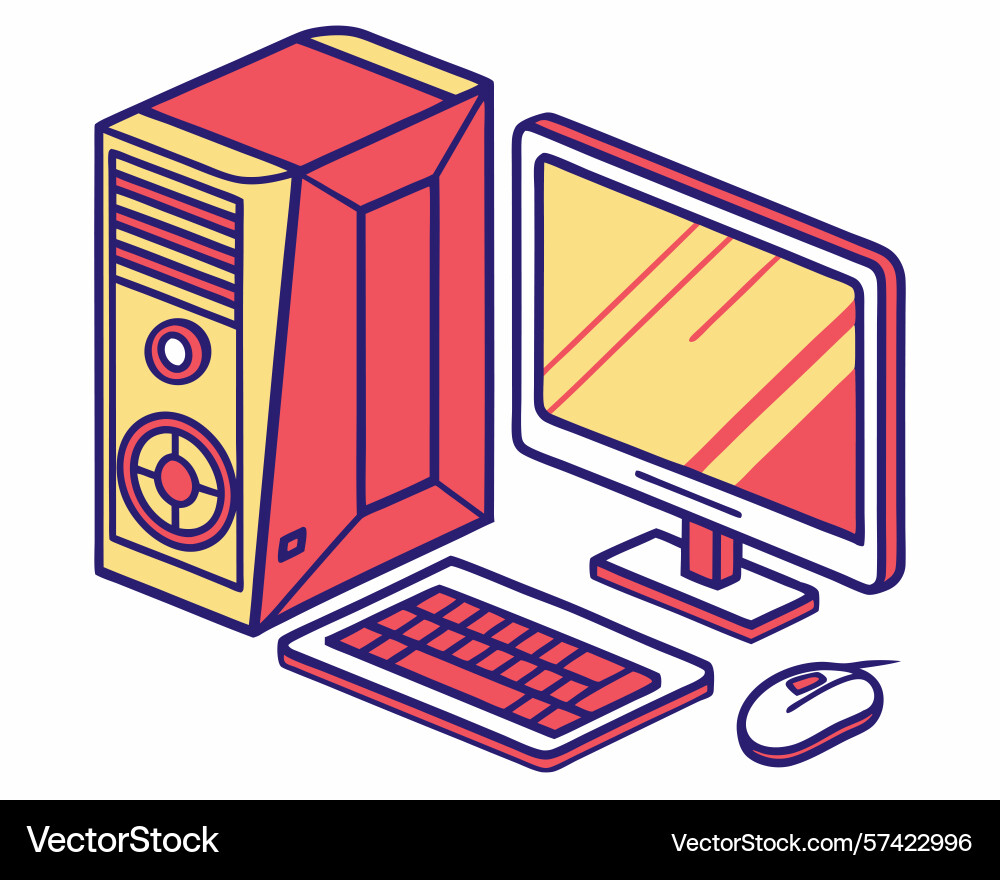 Isometric of a desktop computer setup vector image