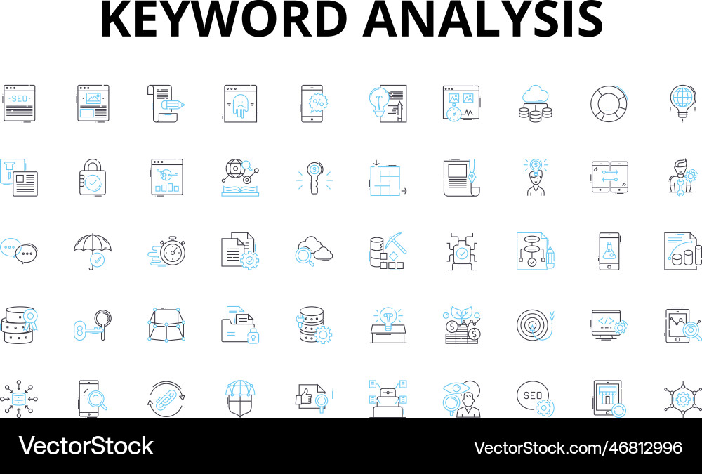 Keyword analysis linear icons set metrics vector image