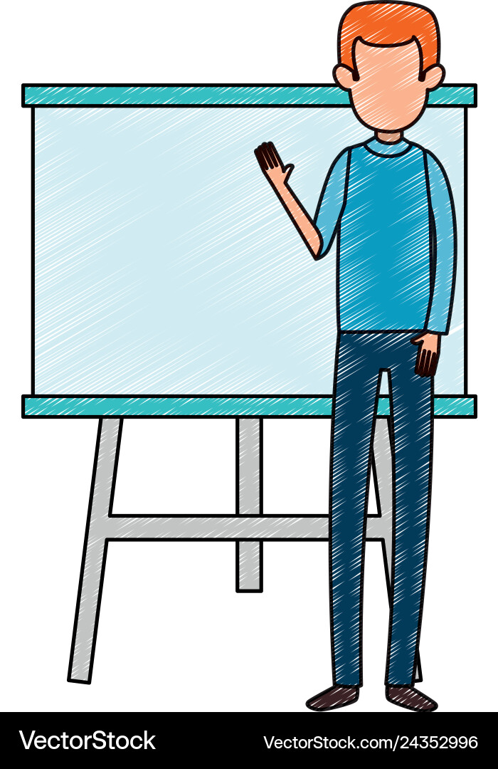 Man teaching with paperboard character Vector Image