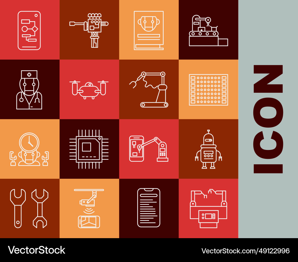 Set line assembly robot printed circuit Set line assembly robot printed circuit vector image