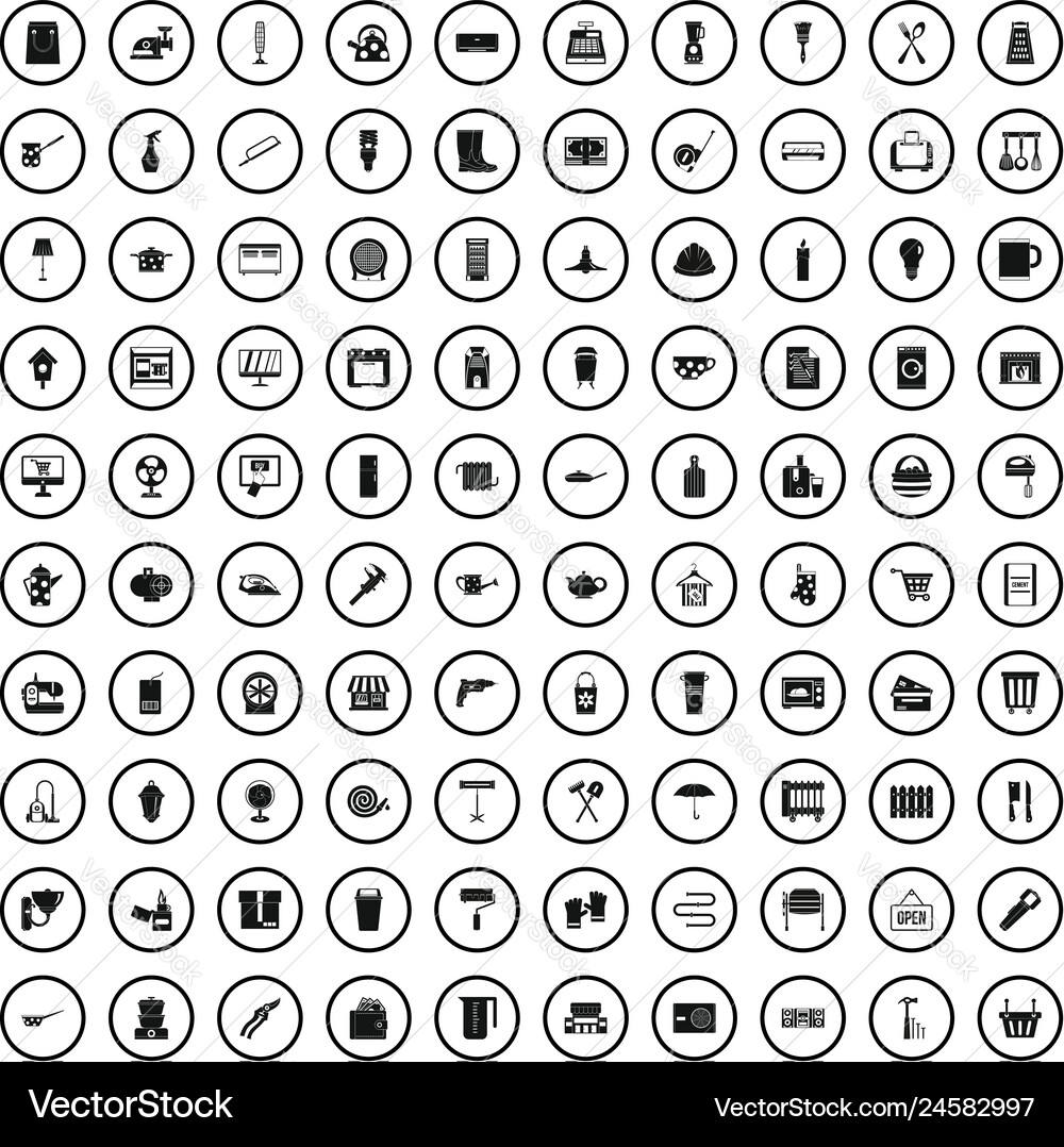 100 hardware store icons set simple style 100 hardware store icons set simple style vector image