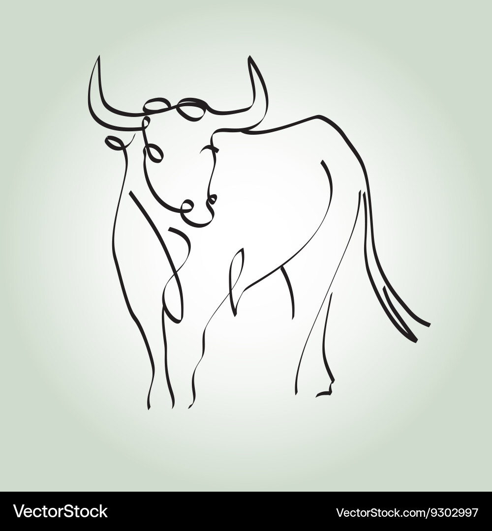 Bull in a minimal line style vector image