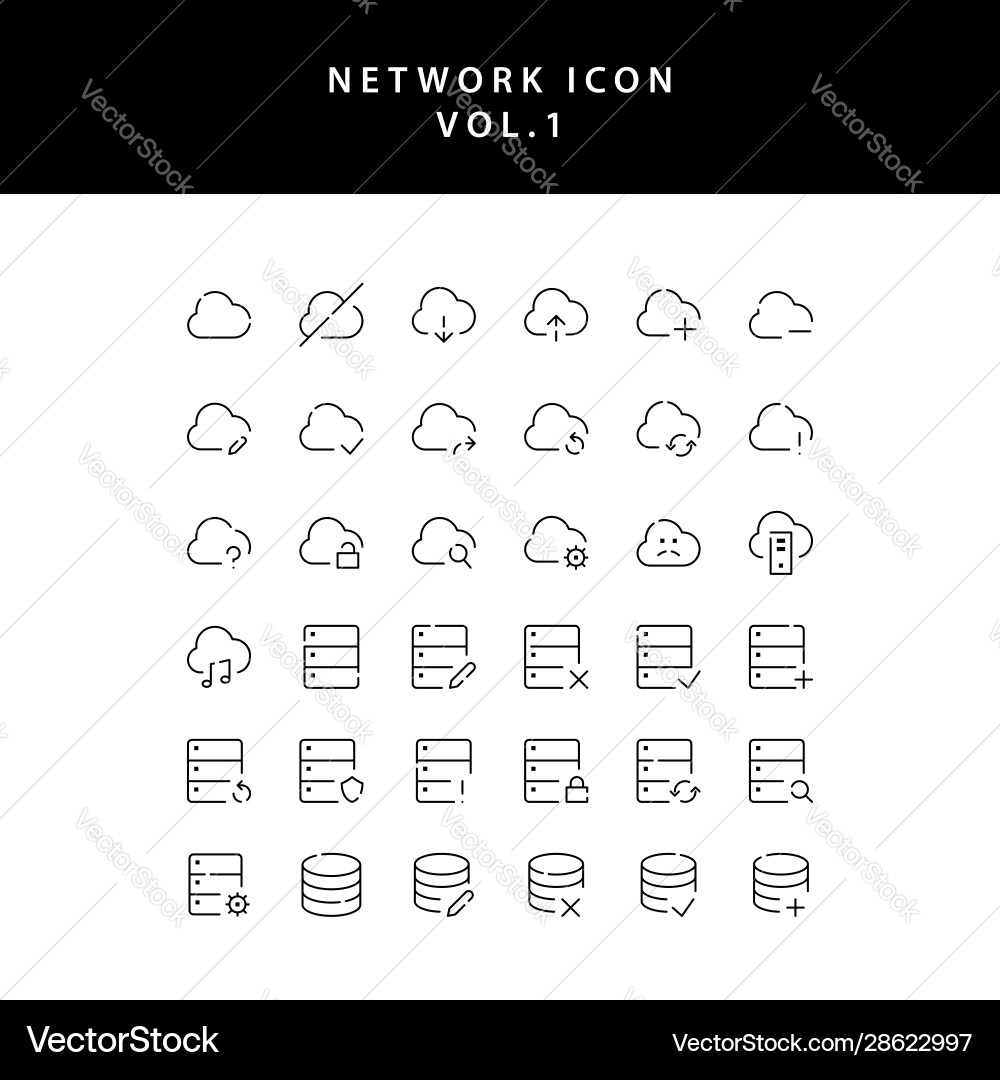 Cloud computing network outline icon set vol1 vector image