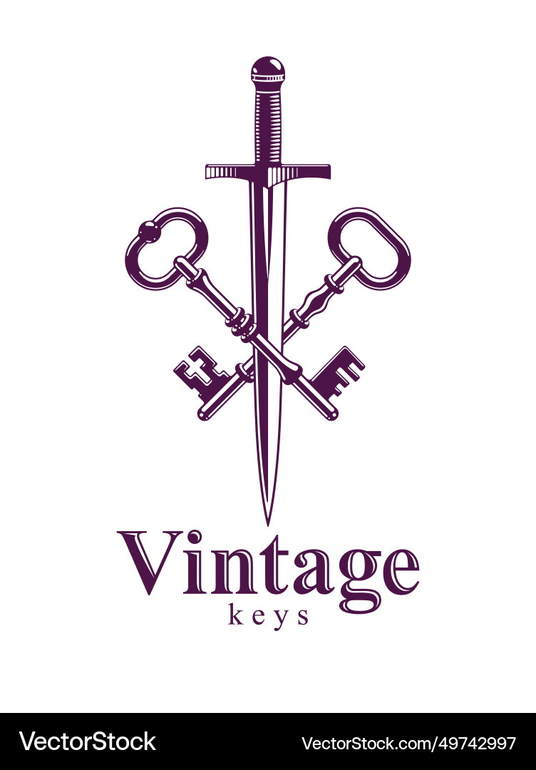 Crossed keys and dagger symbol emblem turnkeys Crossed keys and dagger symbol emblem turnkeys vector image