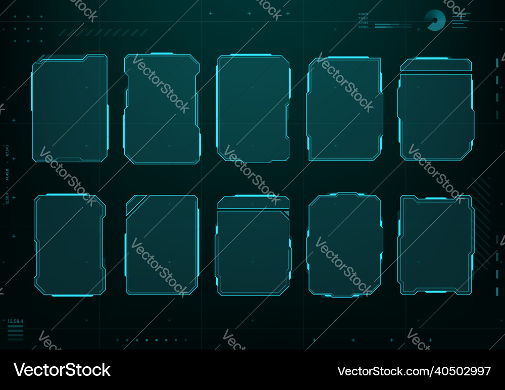 Hud futuristic display screen frames info boxes Hud futuristic display screen frames info boxes vector image