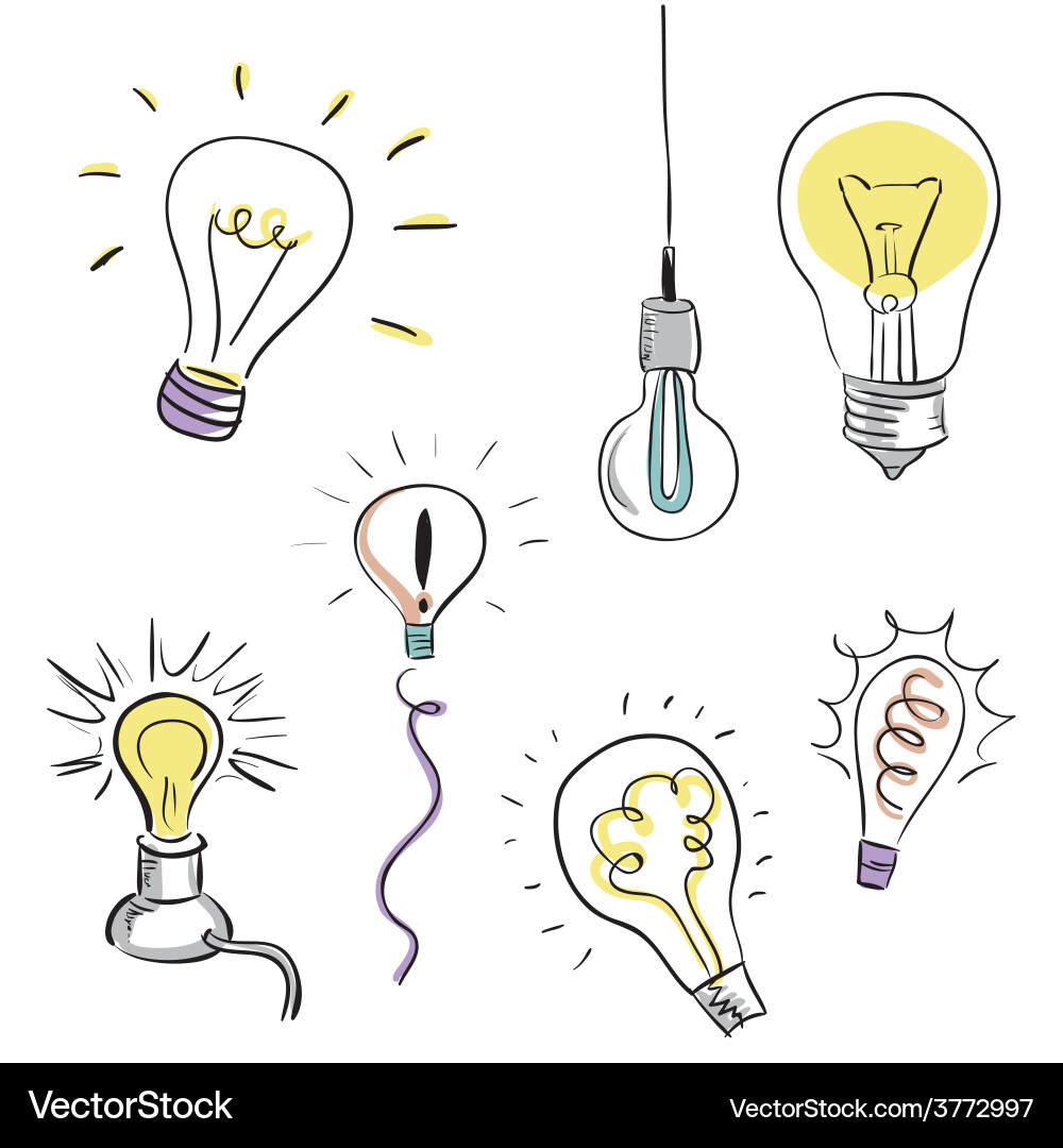 Light bulb set sketchy design vector image