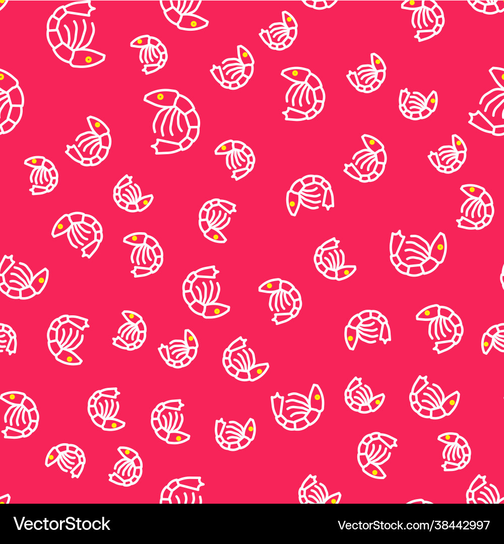 Line Shrimp Pattern - Red Background Vector Image