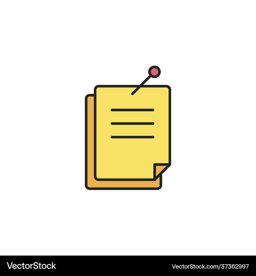 Note paper with pinned push button icon isolated Note paper with pinned push button icon isolated Vector Image