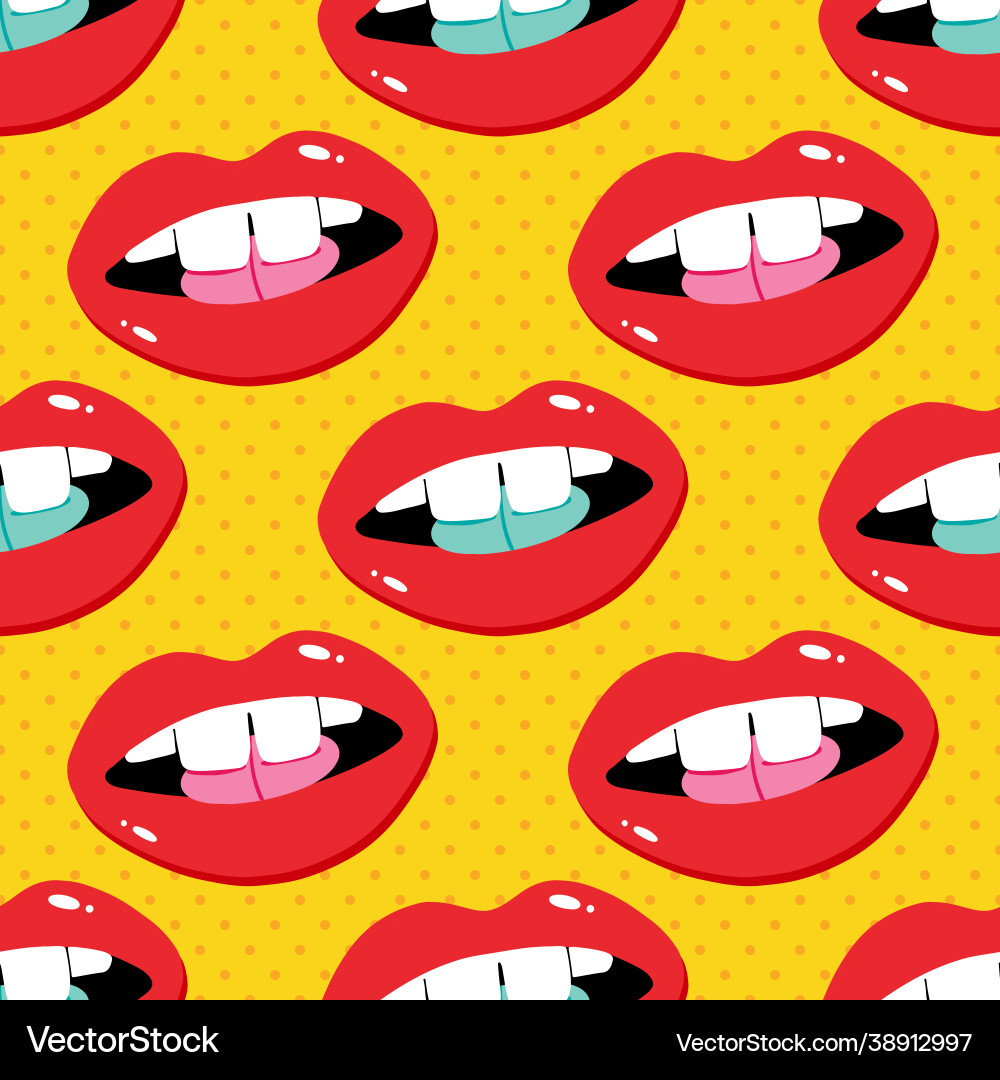 Red lips with colorful pills pop art pattern Red lips with colorful pills pop art pattern vector image