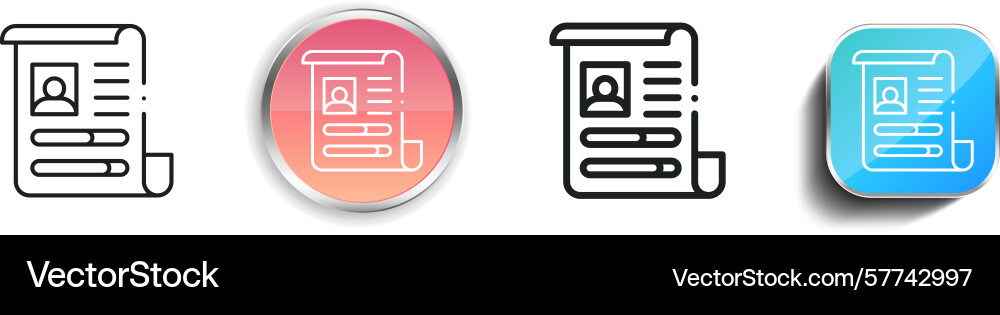 Resume icon thin linear regular and button style Resume icon thin linear regular and button style vector image