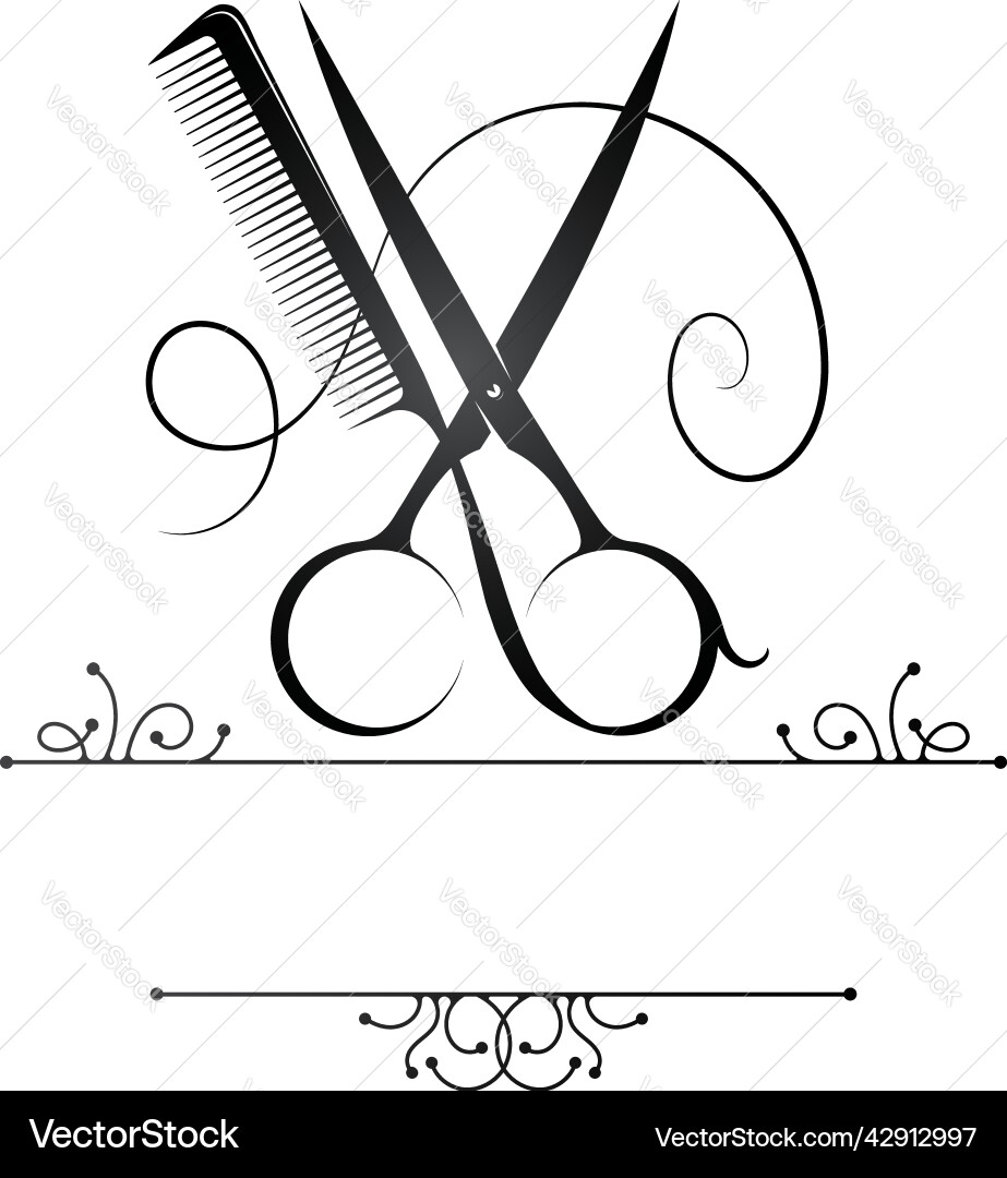 Scissors and comb with pattern frame design Scissors and comb with pattern frame design vector image