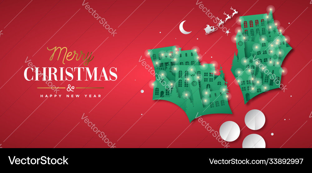 Year paper cut mistletoe winter city Year paper cut mistletoe winter city vector image