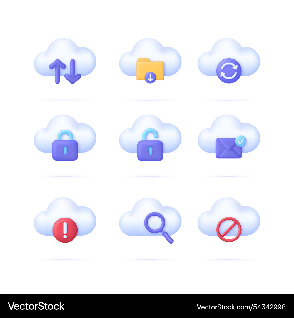 3d set of cloud computing icons 3d set of cloud computing icons Vector Image