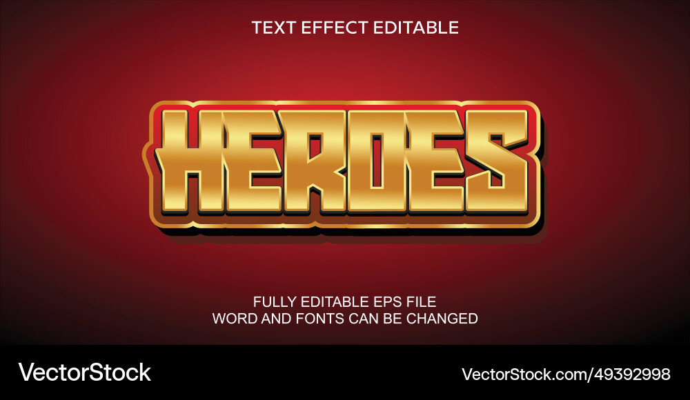 3d text effect heroes gold and red font edi Vector Image