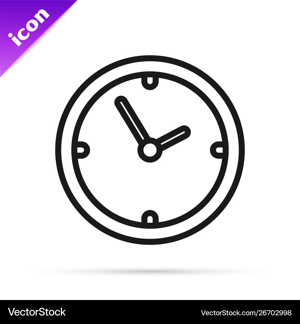 Black line clock icon isolated on white background Black line clock icon isolated on white background Vector Image