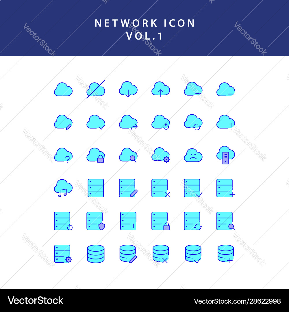 Cloud computing network filled outline icon set vector image