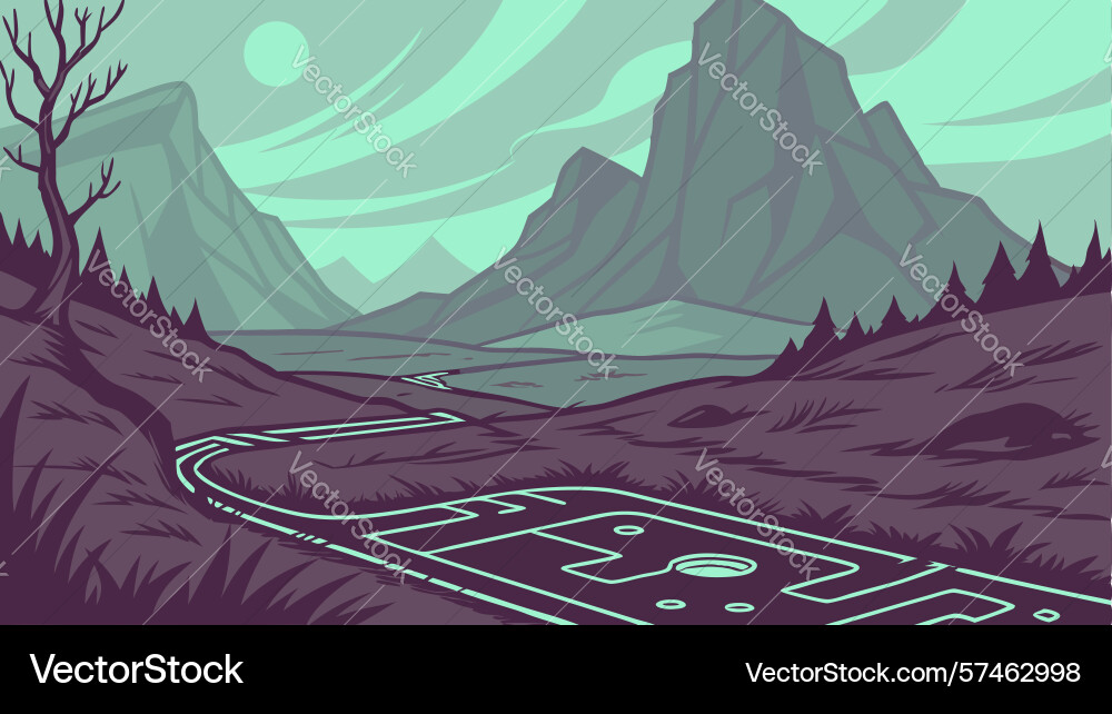 Digital traverse circuit path winds through vast vector image