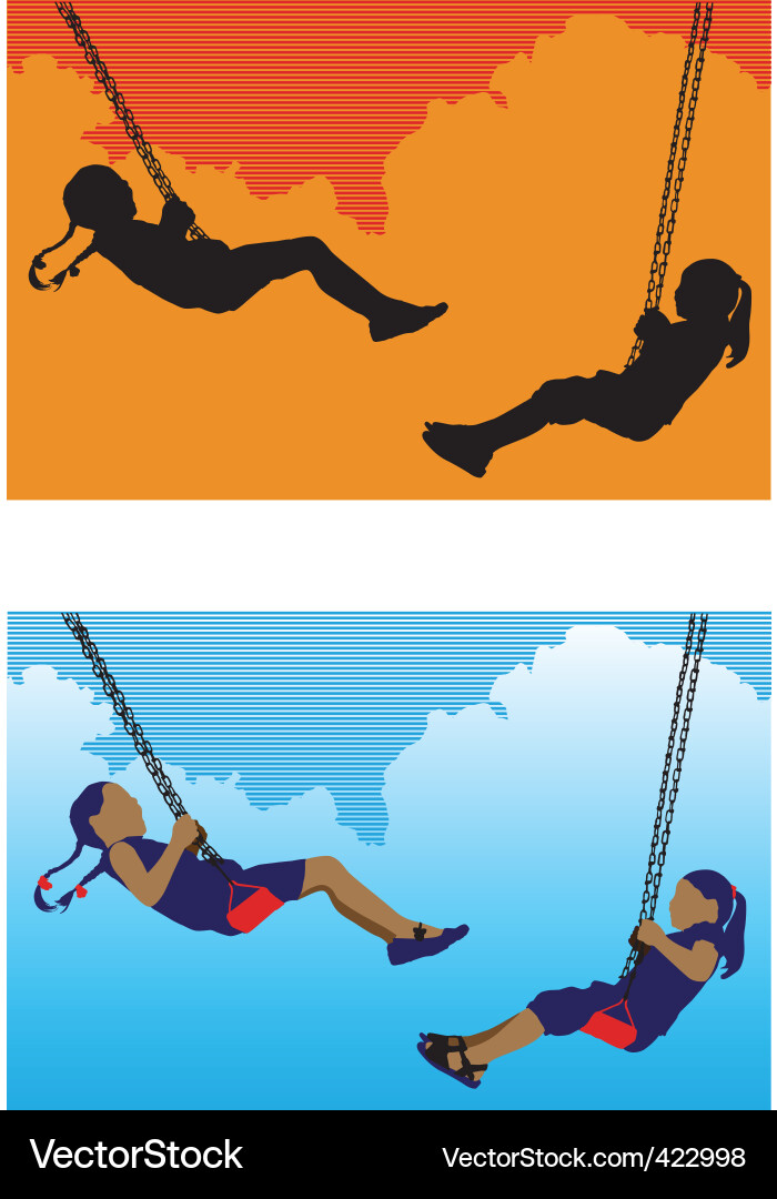 Girls Enjoying a Swing Vector Image