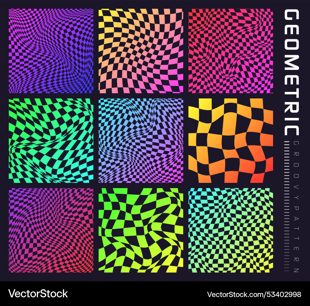 Groovy checkered pattern colorful distorted tiled Groovy checkered pattern colorful distorted tiled Vector Image