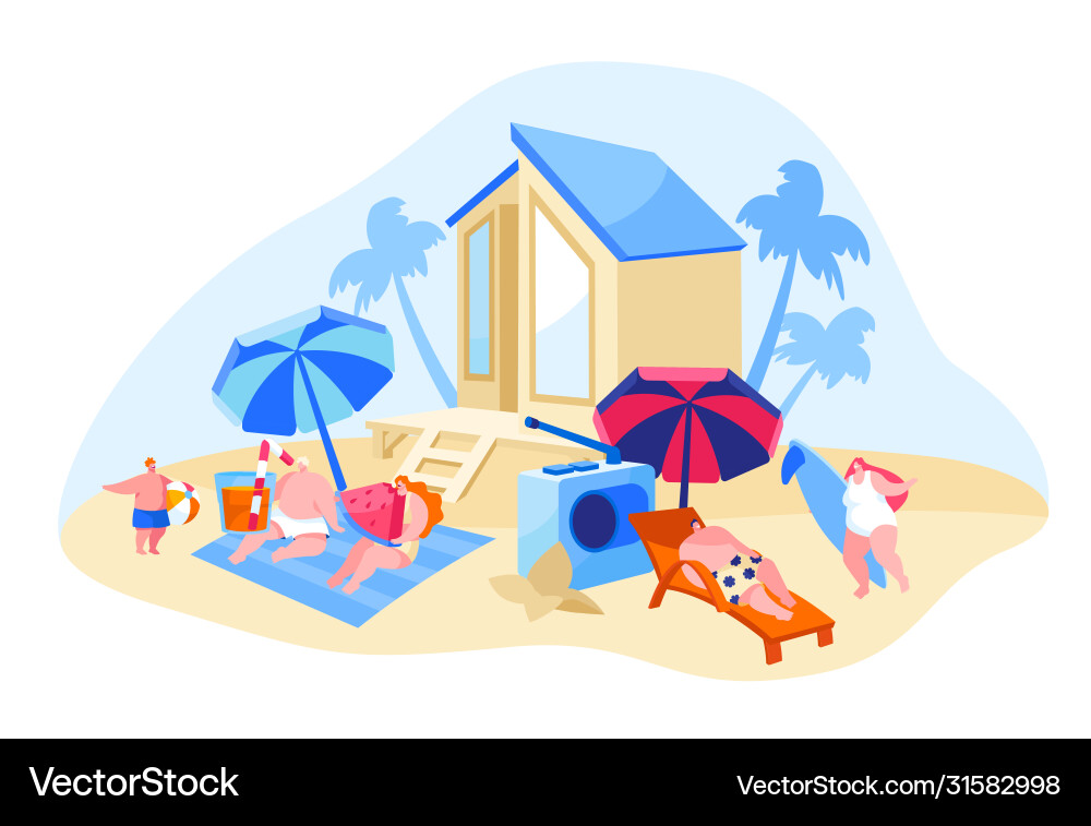 Happy people relaxing on beach family characters Happy people relaxing on beach family characters vector image