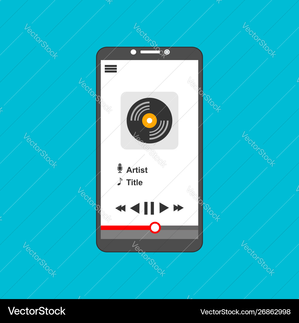 Media player application app template with flat vector image