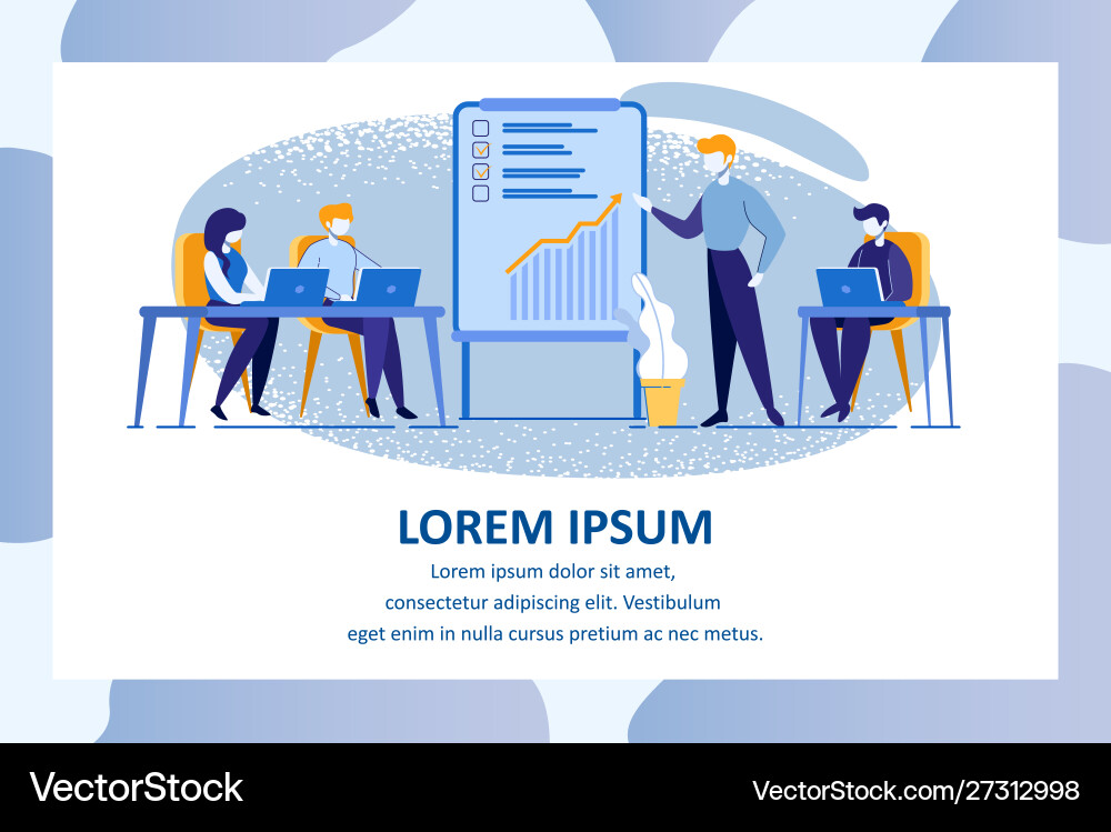 Presenter discussing column diagram on flip chart Vector Image