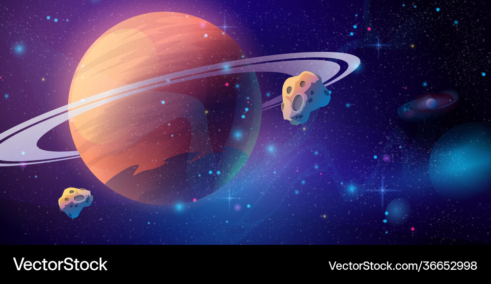 Saturn Space Background with Asteroids vector image
