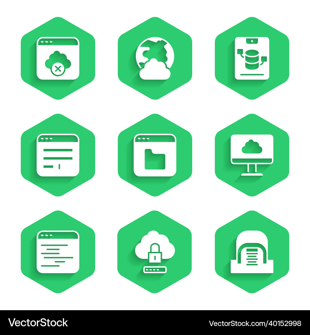 Set browser files cloud computing lock hangar Set browser files cloud computing lock hangar vector image